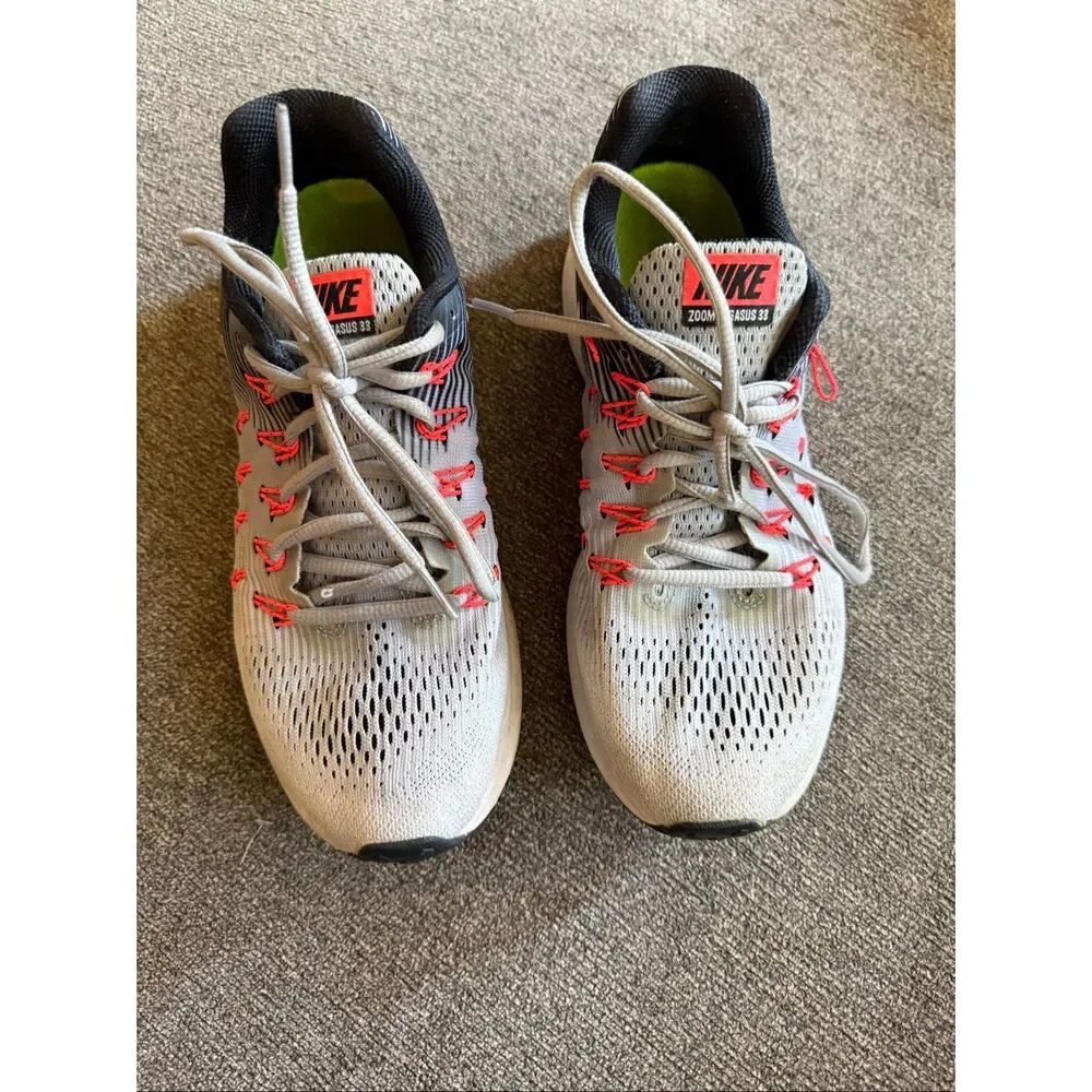 Nike Zoom Pegasus 33 Women’s Running Shoes Gray Pink Sneakers Size 8.5